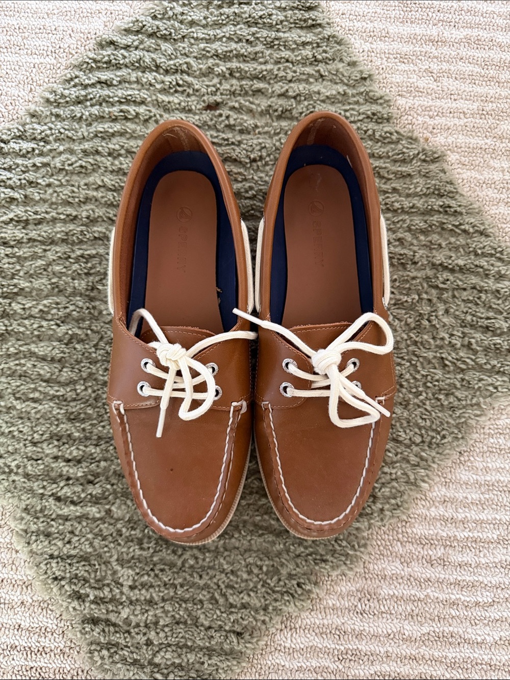 Sperry Brown Leather Boat Shoes with White Laces